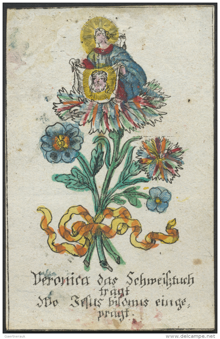 Heiligen- Und Andachtsbildchen: Partie Mit 25 Handcolorierten Stichen Meist Um 1700, Dabei Viele Seltene Exemplare, Zum - Images Religieuses