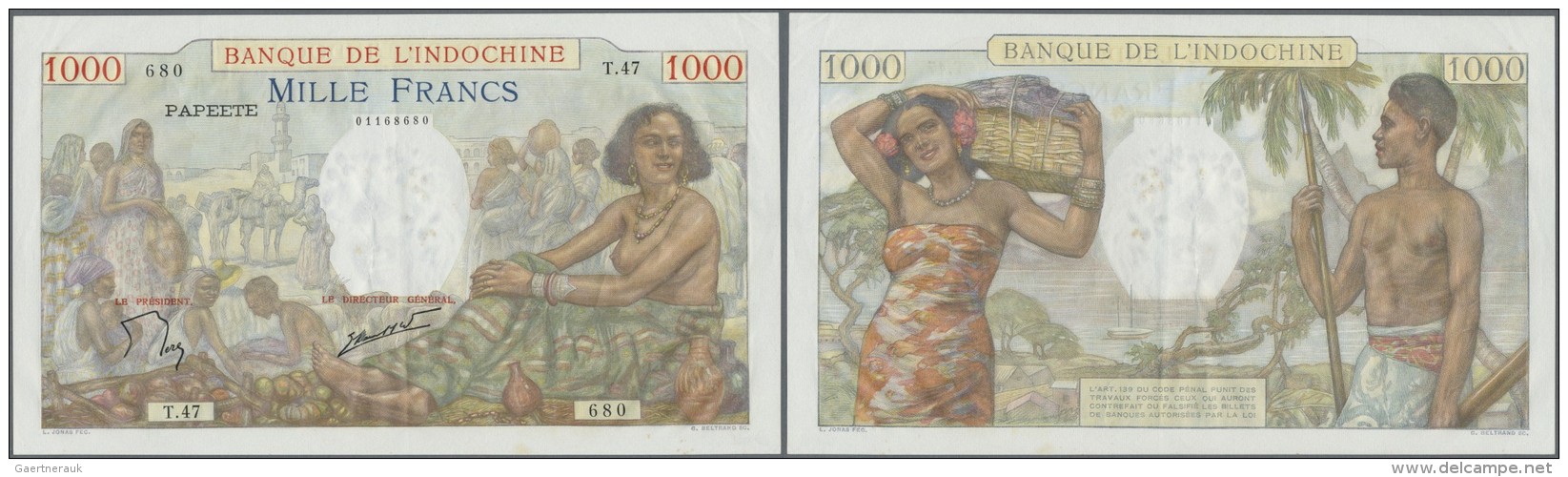 Tahiti: 1000 Francs ND(1940-57) P. 15 In Exceptional Condition For This Type Of Large Size Note, Very Crisp Original, Br - Autres - Océanie