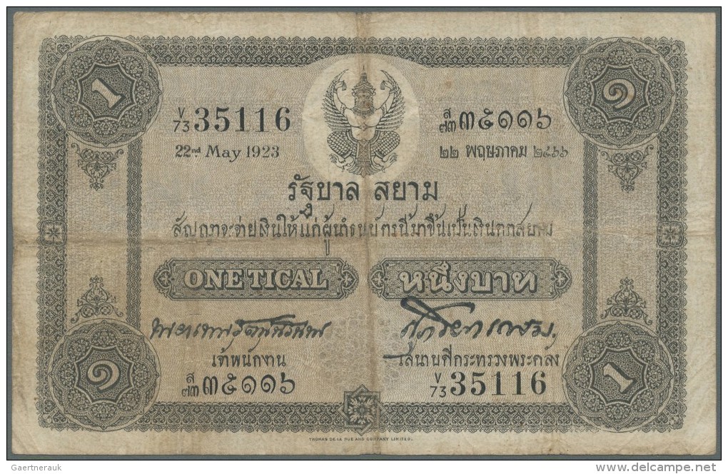 Thailand: 1 Tical ND(1918-25) Government Of Siam P. 14, Stonger Center And Horizontal Fold, Small Center Hole, Not Washe - Thailand