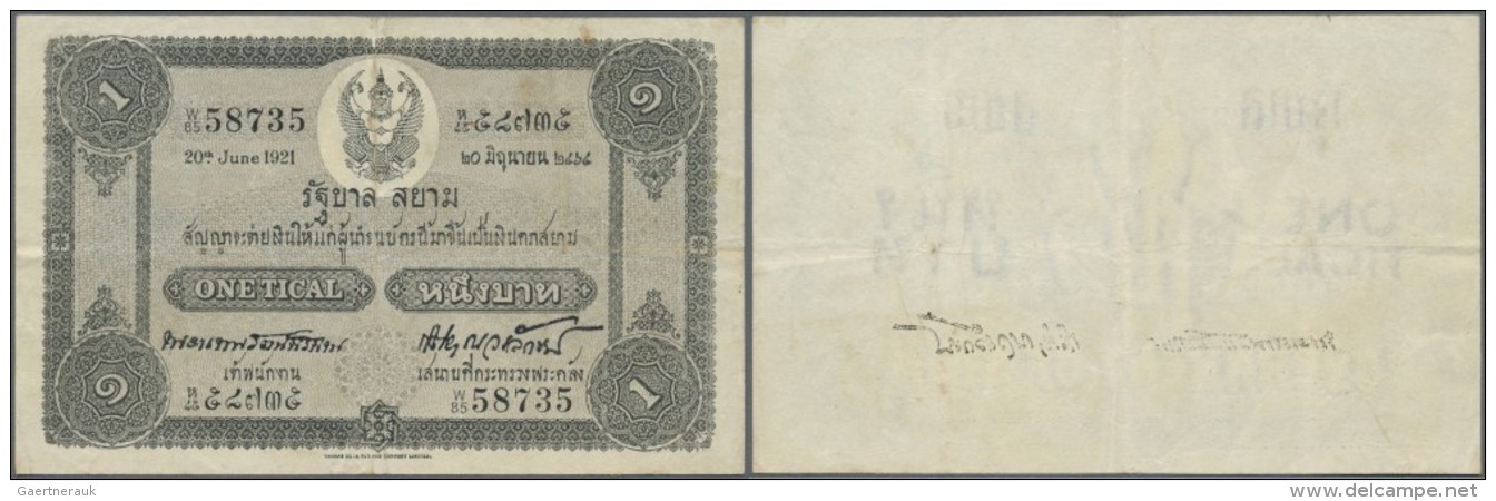 Thailand: 1 Tical 1921 P. 14, 3 Vertical And One Horizongal Fold, No Holes Or Tears, Still Cripsness In Paper And Origin - Thaïlande
