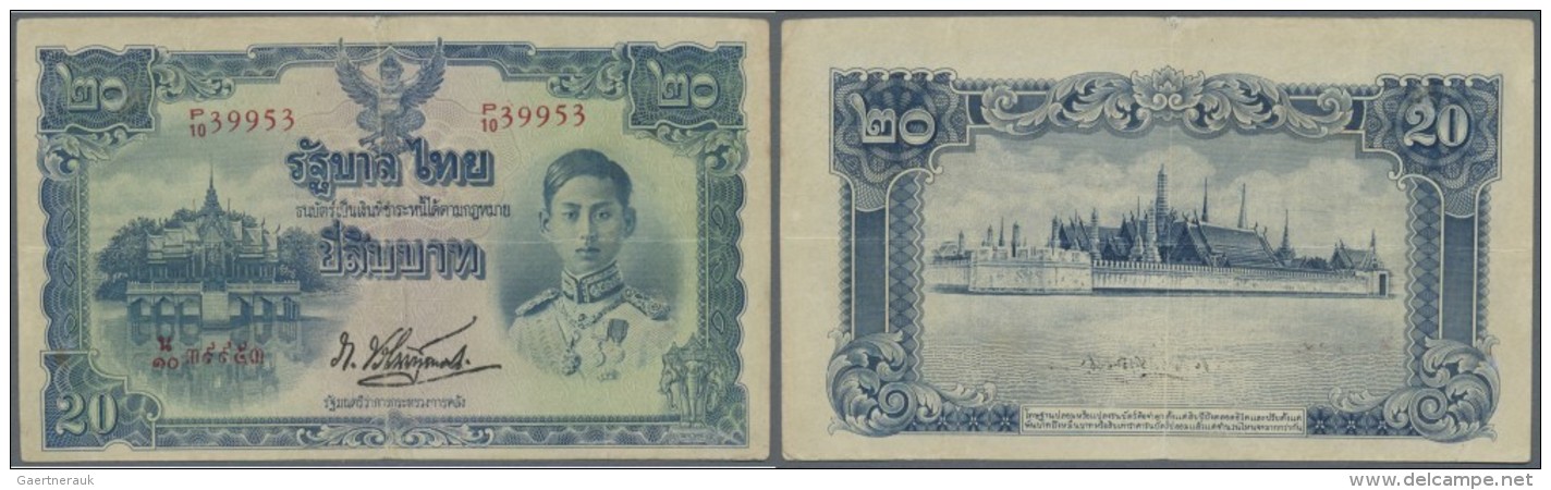Thailand: 20 Baht ND(1942) P. 49a, Seldom Seen Note, Stronger Vertical And Horizontal Fold, Pressed, No Holes, Still Nic - Thailand