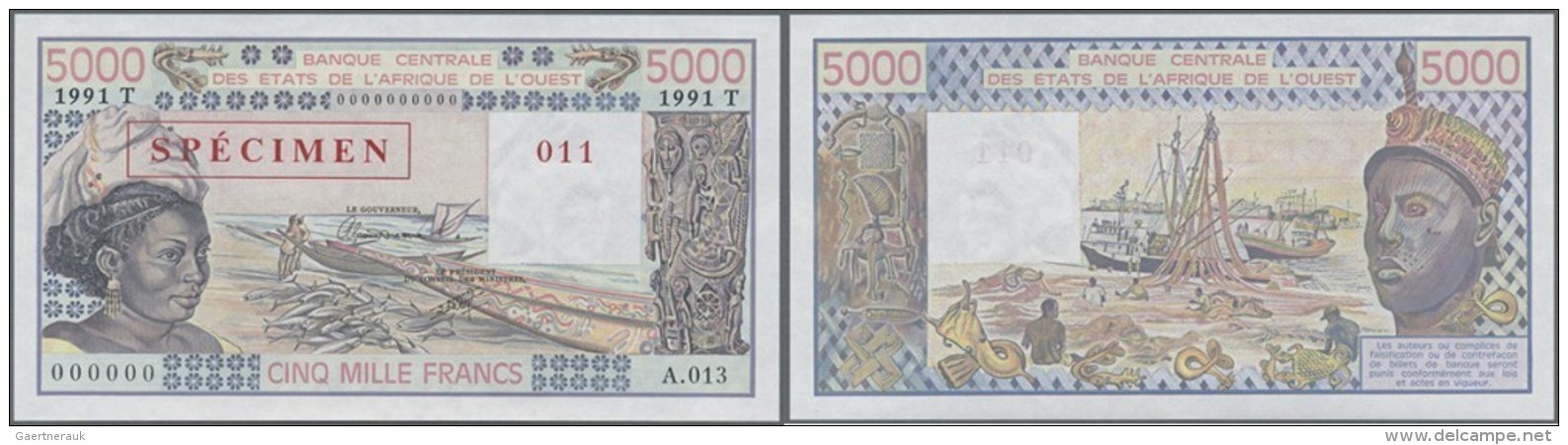 Togo: 5000 Francs 1992 Specimen P. 808Ts (W.A.S.) In Condition: UNC. - Togo