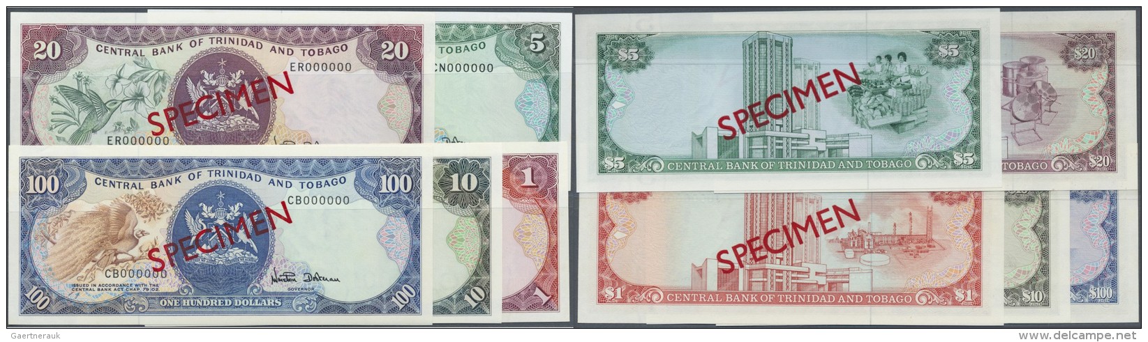 Trinidad &amp; Tobago: Set Of 5 Different SPECIMEN Banknotes Containing 1, 5, 10, 20 And 100 Dollars ND P. 36s-40s, The - Trinité & Tobago