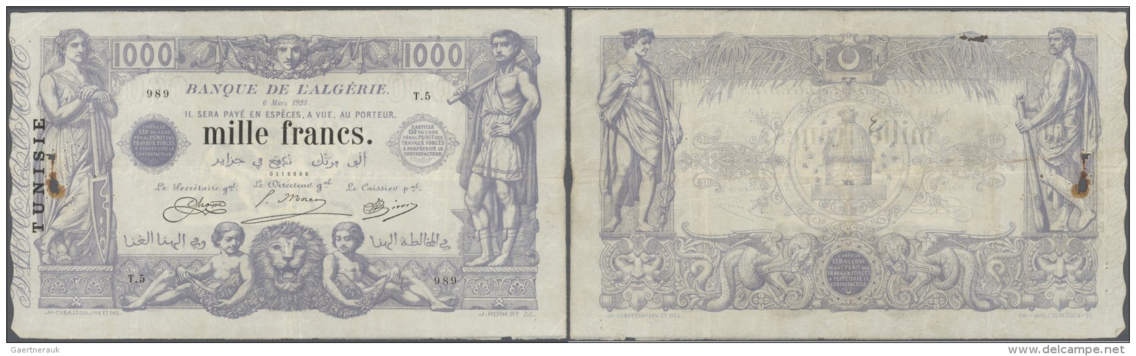 Tunisia / Tunisien: 1000 Francs March 6th 1923, P.7b, Very Early Issue Of This Type In Exceptional Good Condition  For T - Tunisie