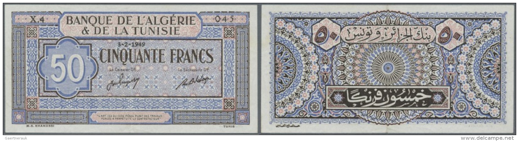 Tunisia / Tunisien: 50 Francs 1959 P. 23, Rarer Issue, Only One Light Center Fold, Otherwise Perfect, Conditoin: XF++. - Tunesien