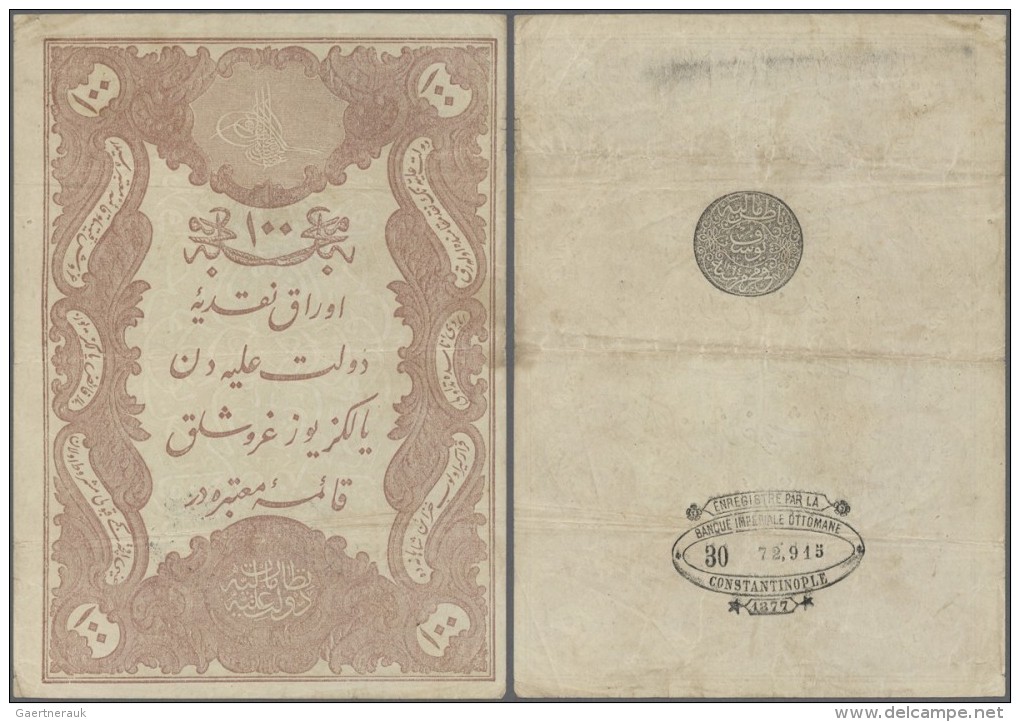 Turkey / T&uuml;rkei: 100 Kurush 1877 P. 51b, 3 Horizontal Folds, No Holes Or Tears, Strongness In Paper, Condition: F. - Türkei