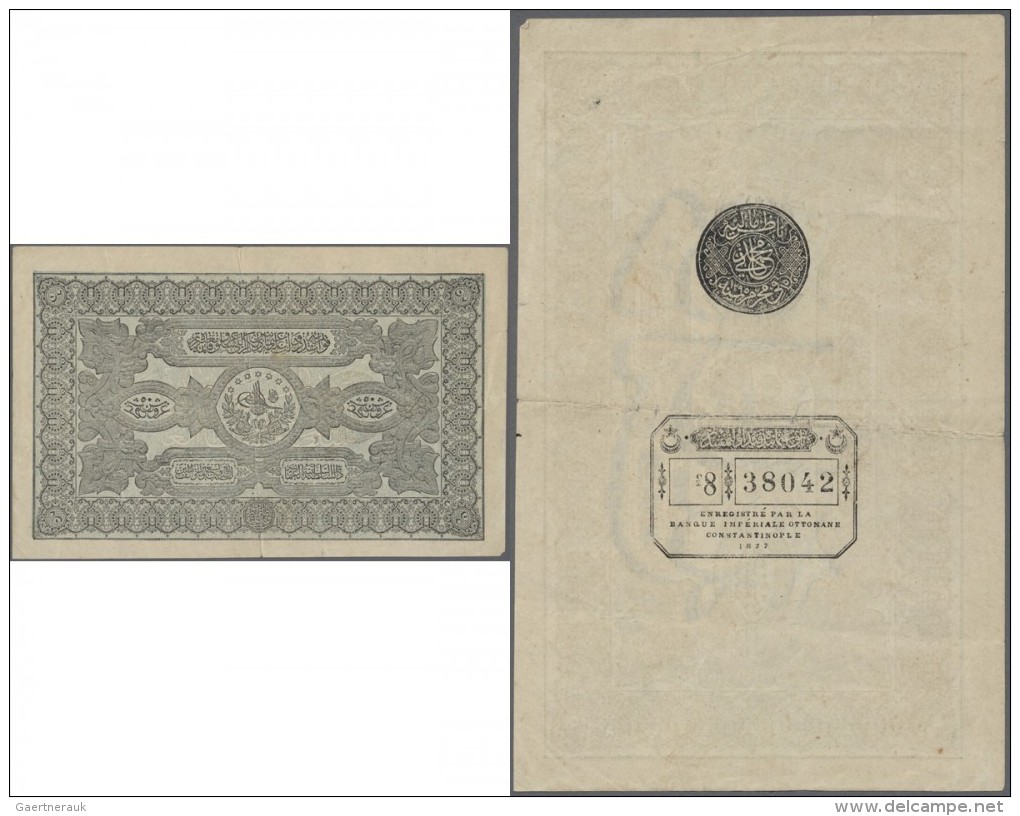 Turkey / T&uuml;rkei: 50 Kurush 1877 P.52b, One Stronger Center Fold, No Other Folds But Handling In Paper, No Holes, 2 - Türkei