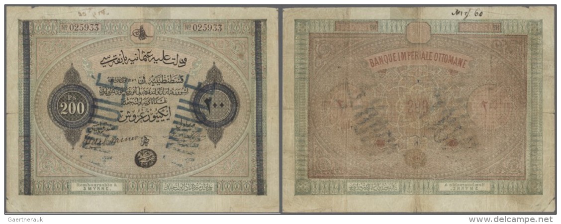 Turkey / T&uuml;rkei: 200 Piastres 1867 P. 55b, Strong Center Fold Which Causes Tears In Paper Along The Fold, Writing O - Türkei