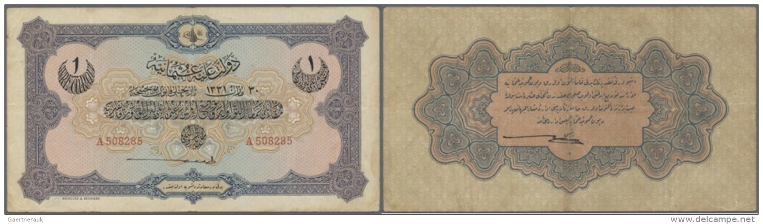 Turkey / T&uuml;rkei: 1 Livre 1915 P. 69, 3 Vertical And One Horizontal Fold, Strong Paper Without Holes O2 Minor Border - Türkei