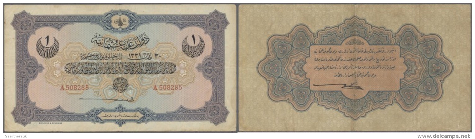 Turkey / T&uuml;rkei: 1 Livre 1915 P. 69, 3 Vertical And One Horizontal Fold, Strong Paper Without Holes O2 Minor Border - Turkey