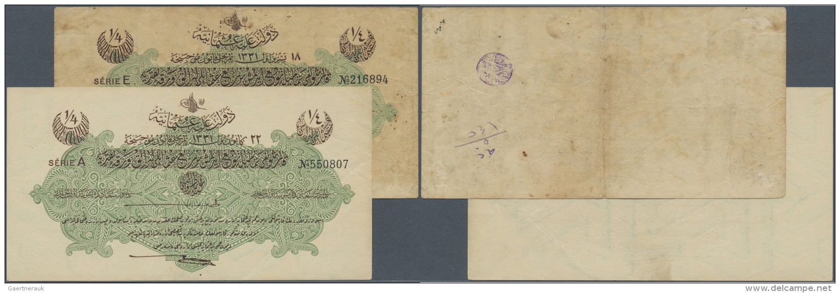 Turkey / T&uuml;rkei: Set Of 2 Notes Containing 1/4 Livre 1916 P. 81, One Diagonal Corner Fold At Lower Right, No Other - Türkei