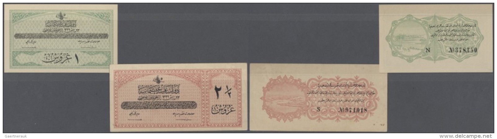 Turkey / T&uuml;rkei: Set Of 2 Notes Containing 1 Piastre 1916 P. 85 (UNC) And 2 1/2 Piastres 1916 P. 86 (aUNC), Nice Se - Turkey