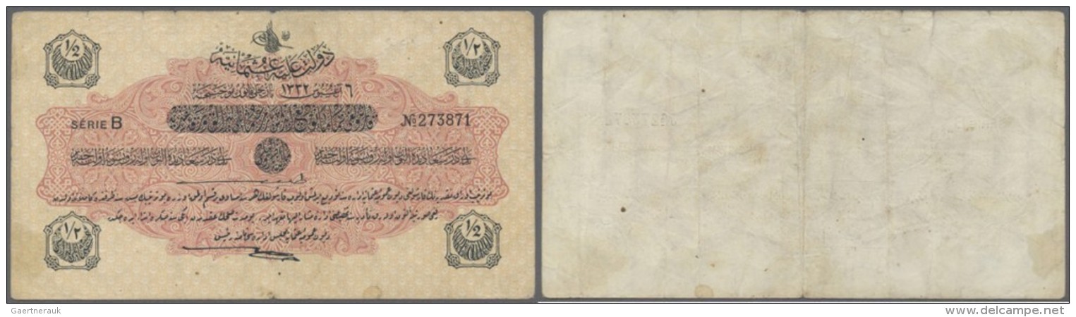 Turkey / T&uuml;rkei: 1/2 Livre 1916 P. 89, Used With Several Folds, Light Staining, No Holes Or Tears, Condition: F. - Turkey