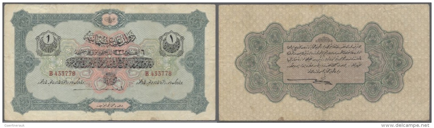 Turkey / T&uuml;rkei: 1 Livre 1916 P. 90, Stonger Center And Horizontal Fold, Creases, No Holes Or Tears, Condition: F. - Turquie