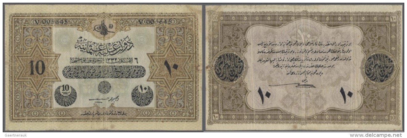 Turkey / T&uuml;rkei: 10 Livres 1916 P. 92, Used With Several Folds And Creases, No Tears, A Small Piece Of Tape At Righ - Turquie