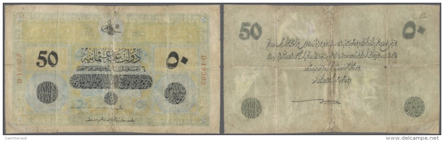 Turkey / T&uuml;rkei: 50 Livres 1916 P. 93, Very Strong Used, Very Strong Center Fold Which Nearly Causes A Complete Tea - Türkei