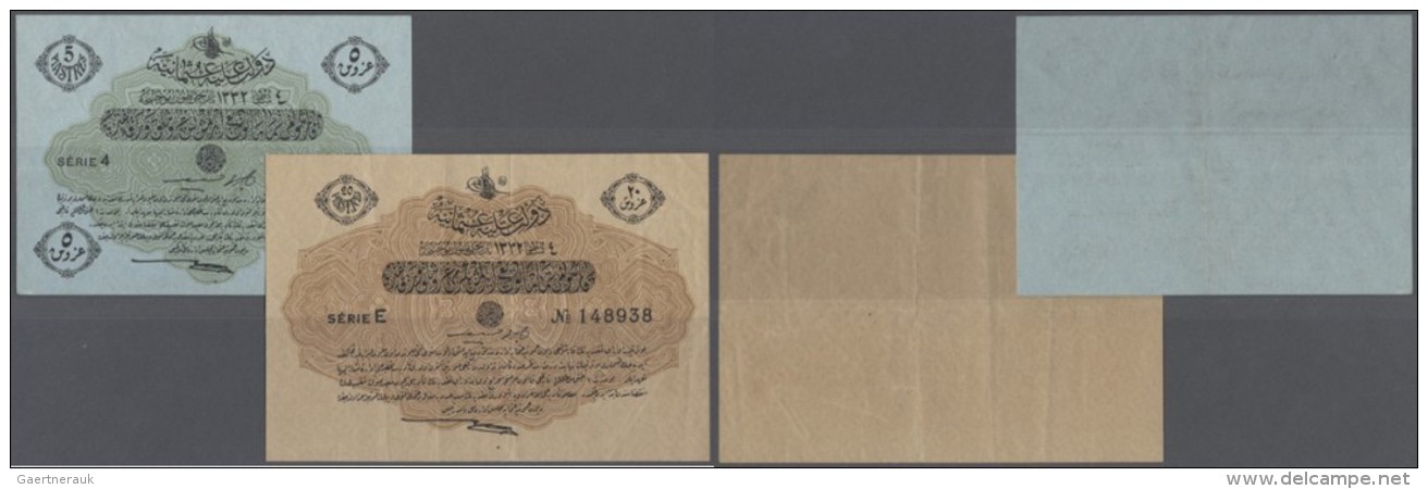 Turkey / T&uuml;rkei: Set Of 2 Notes Containing 5 Piastres 1917 P. 96 (XF-) And 20 Piastres 1917 P. 97 (F+ To VF-), Nice - Turquie