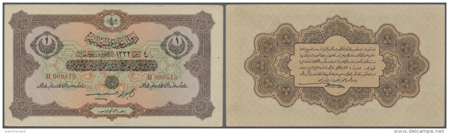 Turkey / T&uuml;rkei: 1 Livre 1917 P. 99, Center Fold, Light Handling, No Other Folds, No Holes Or Tears, Condition: VF+ - Türkei