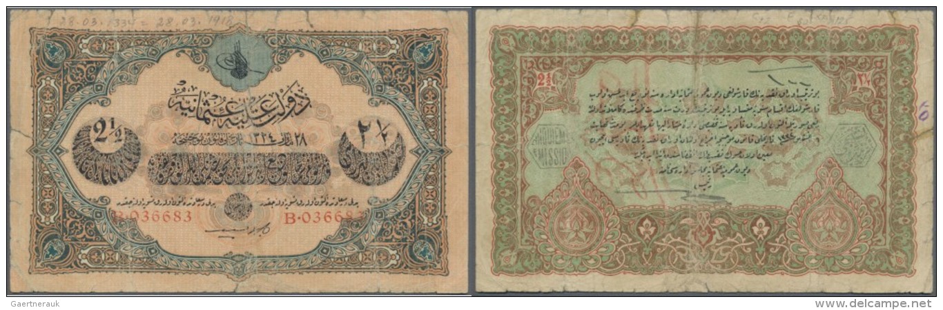 Turkey / T&uuml;rkei: 2 1/2 Livres 1913 P. 100, Used With Strong Center Fold, A Larger Tear Along The Center Fold Fixed - Turquie