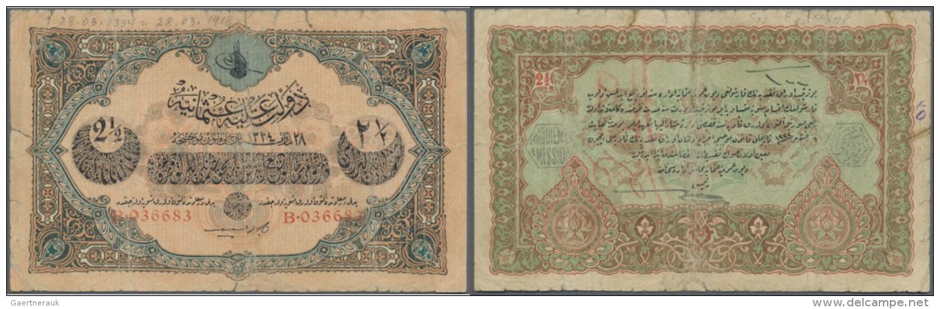 Turkey / T&uuml;rkei: 2 1/2 Livres 1913 P. 100, Used With Strong Center Fold, A Larger Tear Along The Center Fold Fixed - Turkey