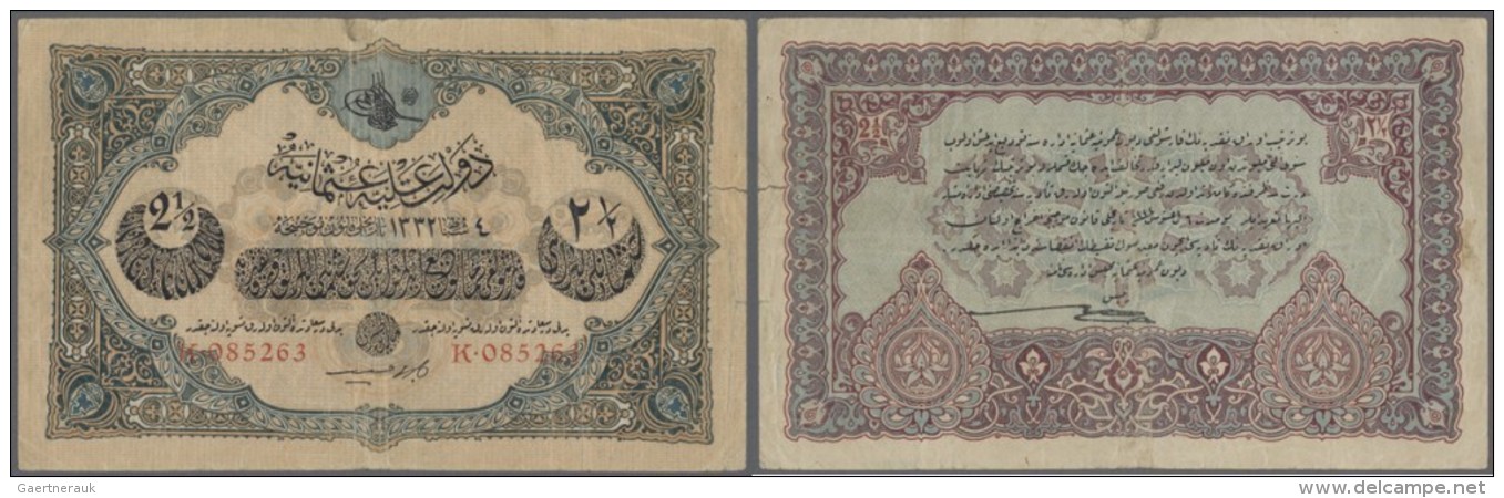 Turkey / T&uuml;rkei: 2 1/2 Livres 1917 P. 100, Foldede Several Times, Some Border Tears Which Are Fixed With Glue, Stil - Türkei