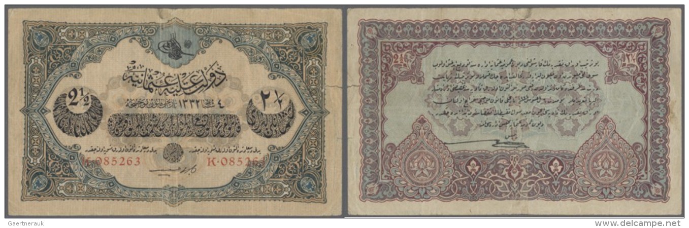 Turkey / T&uuml;rkei: 2 1/2 Livres 1917 P. 100, Foldede Several Times, Some Border Tears Which Are Fixed With Glue, Stil - Turkey