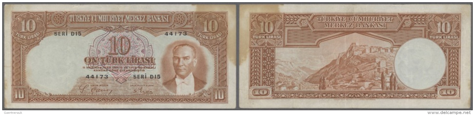 Turkey / T&uuml;rkei: 10 Lira ND(1938) P. 128, Only Slight Folds And Very Strong Paper, Staining At Upper Right Corner, - Türkei