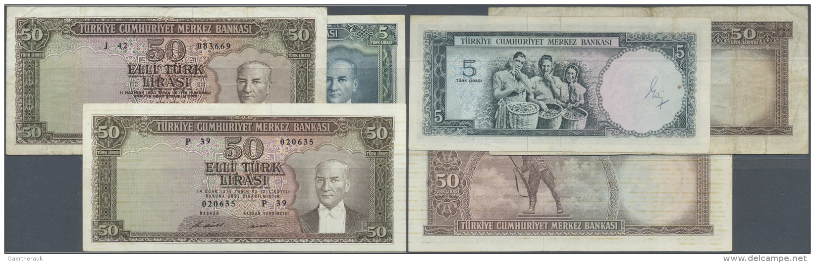 Turkey / T&uuml;rkei: Set Of 3 Notes Containing 5 Lira ND(1965) P. 174a (F+), 50 Lira ND(1964) P. 175a (F) And 50 Lira N - Turquie