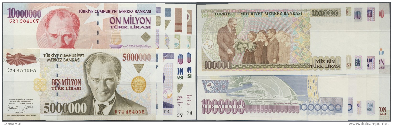 Turkey / T&uuml;rkei: Set Of 10 Notes Containing All Higher Denominations Of The Early 1990s From P. 205-213 As Well As - Türkei