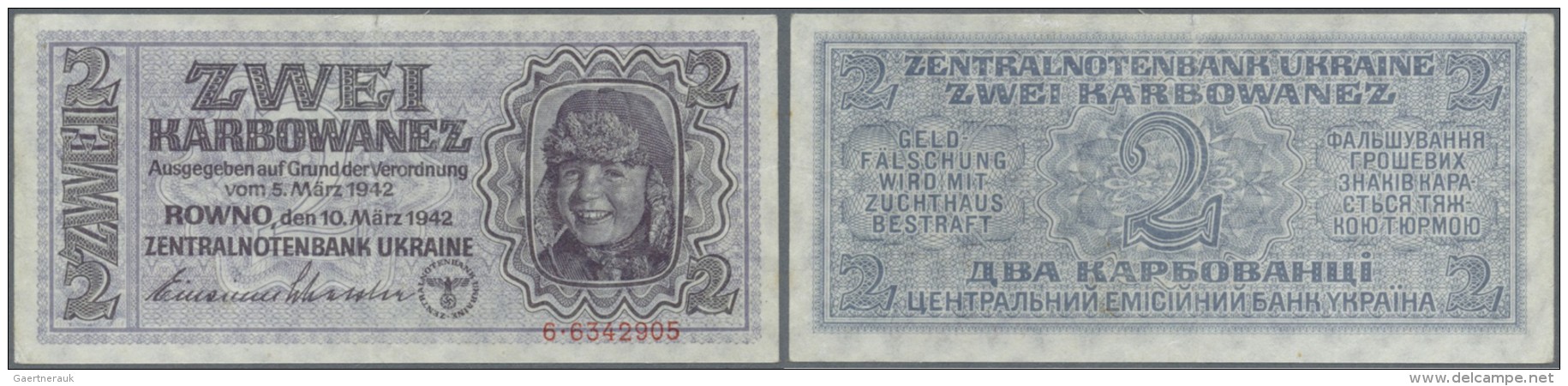 Ukraina / Ukraine: 2 Karbowanez 1942 Zentralnotenbank Ukraine, P.50 (Ro.592), Very Rare Banknote Still In Nice Condition - Ukraine