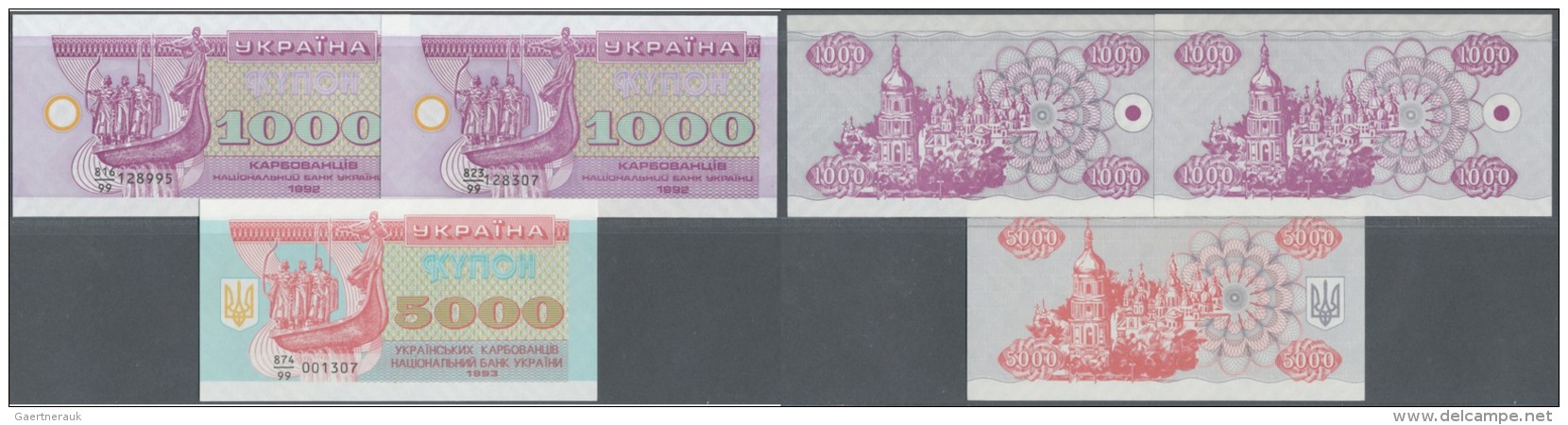 Ukraina / Ukraine: Set With 3 Replacenment Notes 2 X 1000 And 5000 Karbovantsiv With Serial Denominator "99", P.91r, 93r - Ukraine