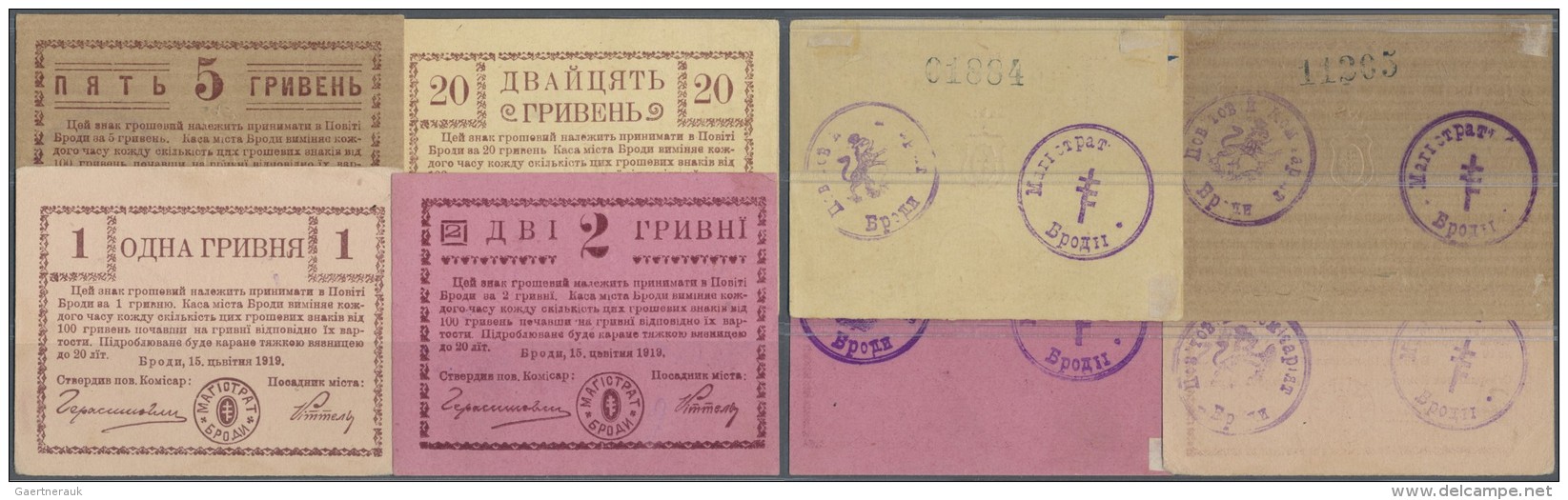 Ukraina / Ukraine: Brody Lviw Oblast Set With 10 Banknotes 4 X 1, 2, 2 X 5, 2 X 10 And 20 Hriven 1919, P.NL (R 13706-137 - Ukraine