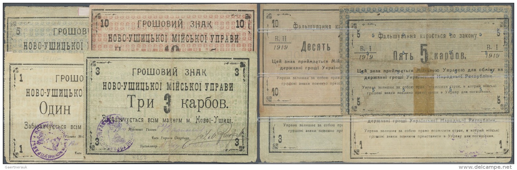 Ukraina / Ukraine: Novo-Ushytsk City Government Set With 9 Banknotes 1, 2 X 3, 4 X 5 And 2 X 10 Karbovantsiv 1919, P.NL - Ukraine