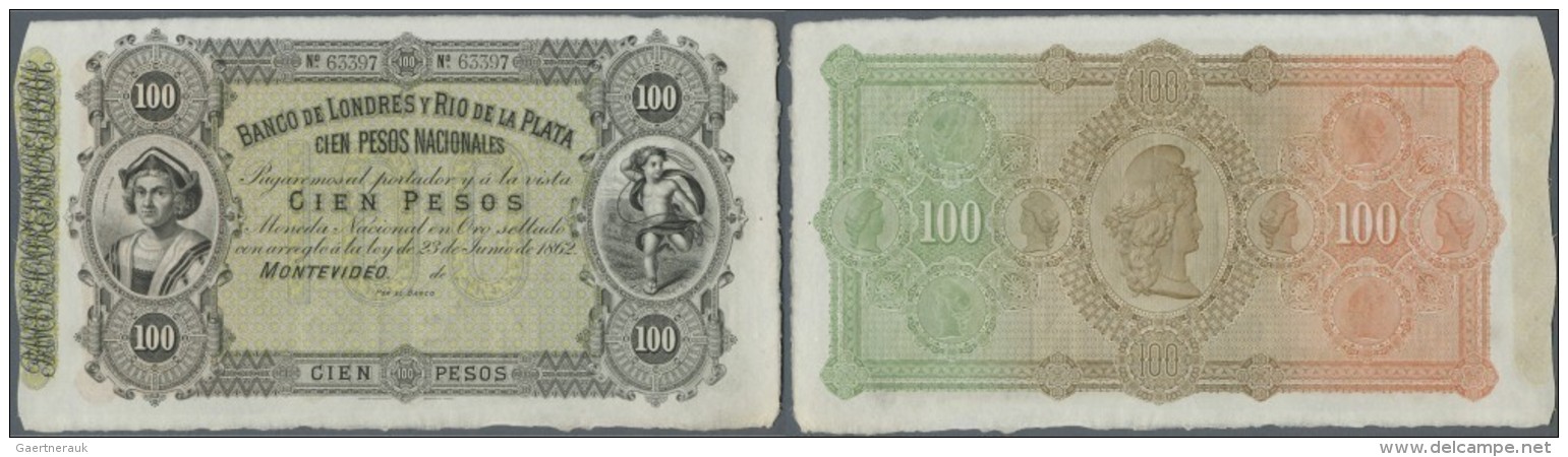 Uruguay: Banco De Londres Y Rio De La Plata 100 Pesos 1862 Unsigned Remainder, P.S245r In Excellent Condition For This L - Uruguay
