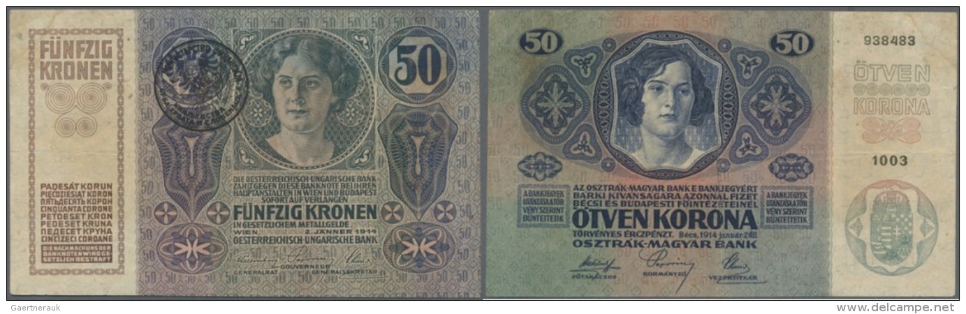 Yugoslavia / Jugoslavien: 50 Kronen ND(1919), Stamp On Austria # 15, P.3, Used Condition With Several Folds And Stains, - Jugoslawien