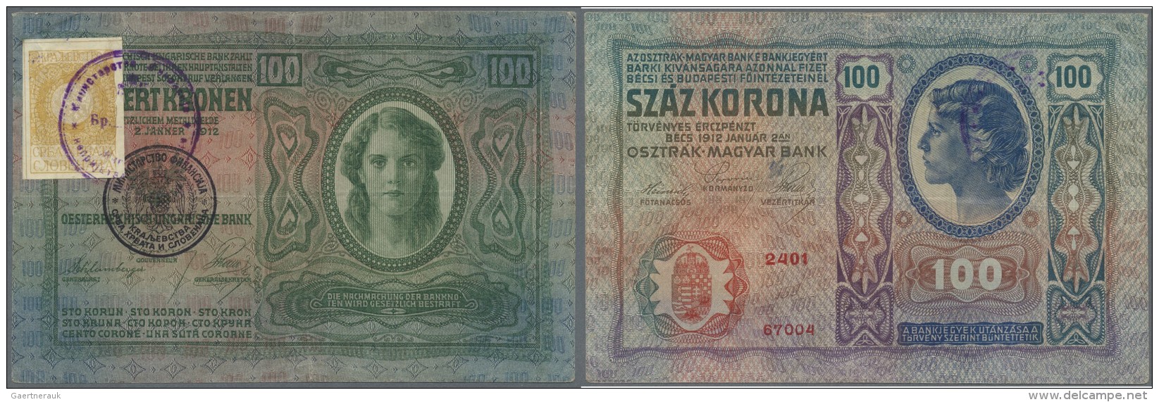 Yugoslavia / Jugoslavien: 100 Kruna 1912 (1919) With Black Round Handstamp "Ministarstvo Financija" Like On P.4 And Addi - Jugoslawien