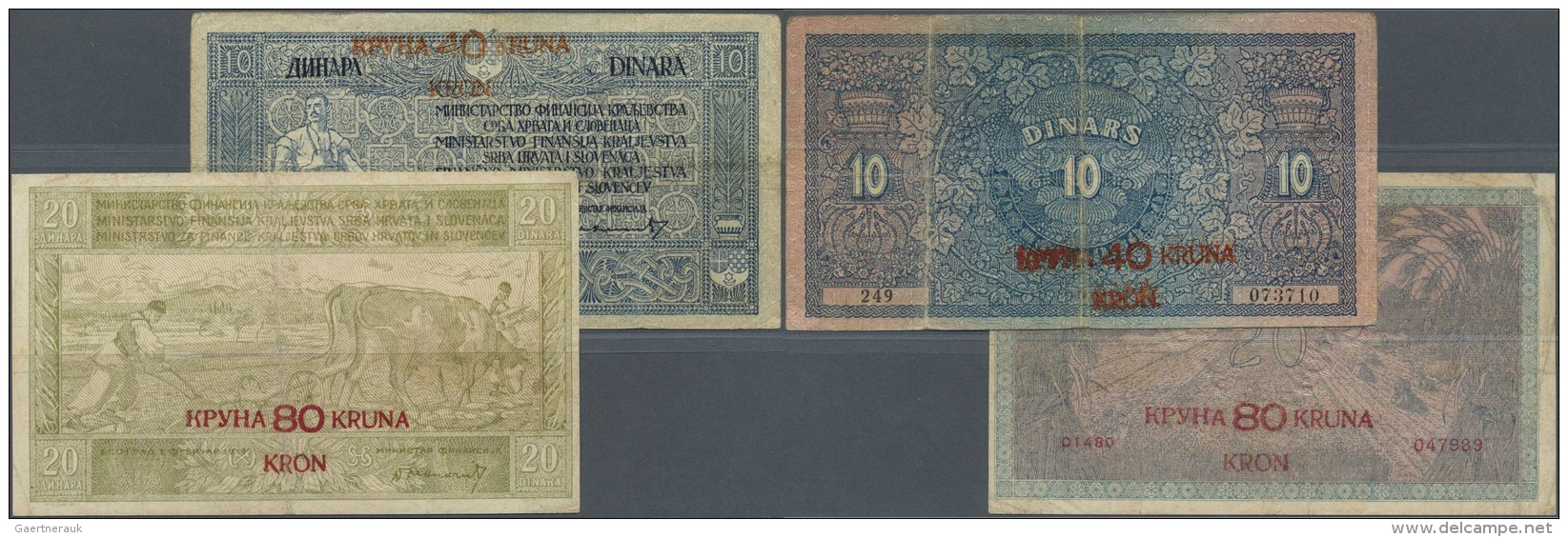 Yugoslavia / Jugoslavien: Set Of 2 Notes Containing 10 Dinara = 40 Kronen 1919 P. 17 (F) And 20 Dinara = 80 Kronen 1919 - Jugoslawien