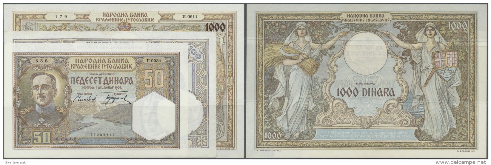 Yugoslavia / Jugoslavien: Set Of 3 Notes Containing 50 Dinara 1931 P. 27b, 100 Dinara 1929 P. 28 And 1000 Dinara 1931 P. - Jugoslawien