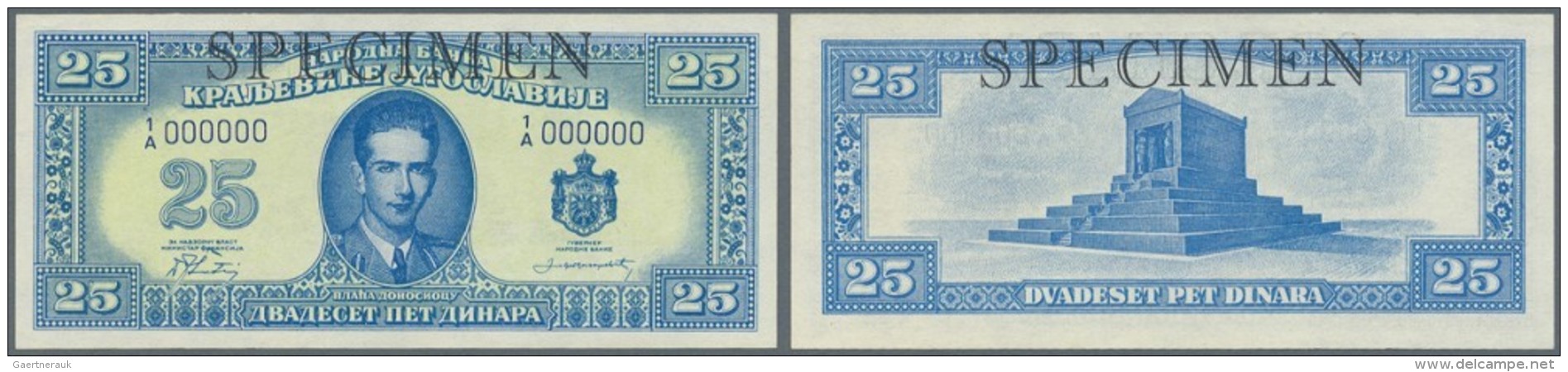 Yugoslavia / Jugoslavien: Not Issued Banknote 25 Dinara Series 1943 Specimen, P.35Cs, In Perfect UNC Condition. Extremel - Jugoslawien