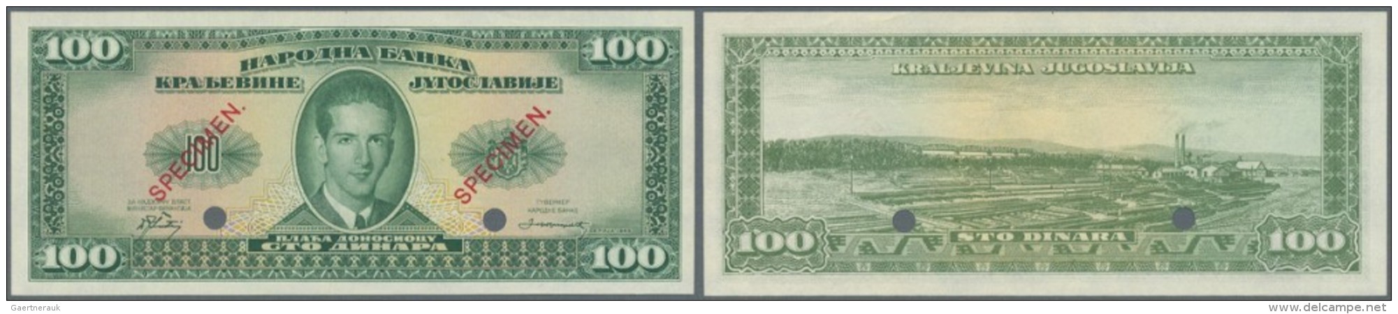 Yugoslavia / Jugoslavien: Not Issued Banknote 100 Dinara Series 1943 Specimen, P.35Ds, In Perfect UNC Condition. Extreme - Jugoslawien