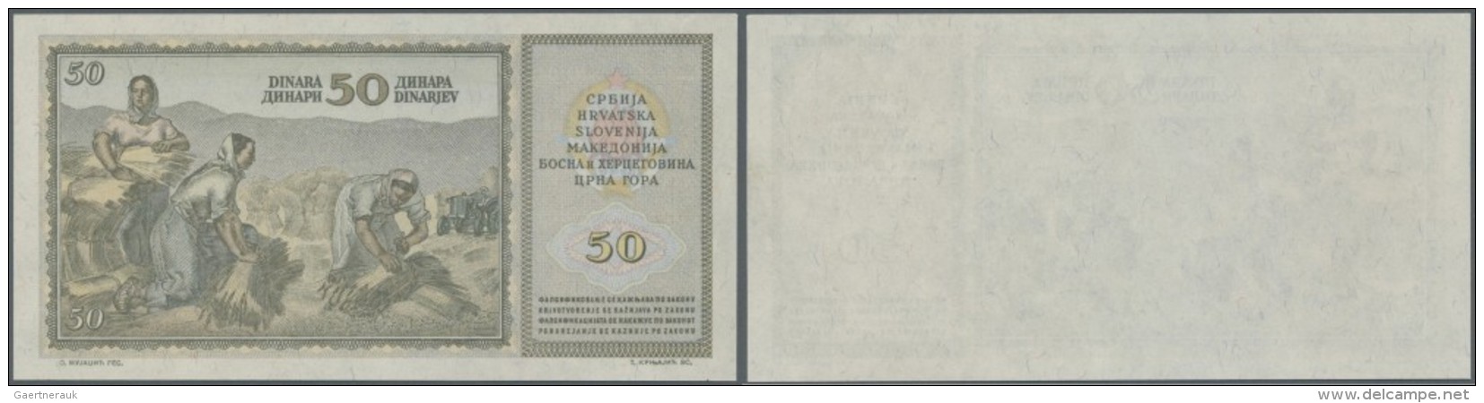 Yugoslavia / Jugoslavien: 50 Dinars ND(1949-51) Proof Of Back Side Of Unissued Banknote P. 67Kp. The Proof Of This Rare - Jugoslawien