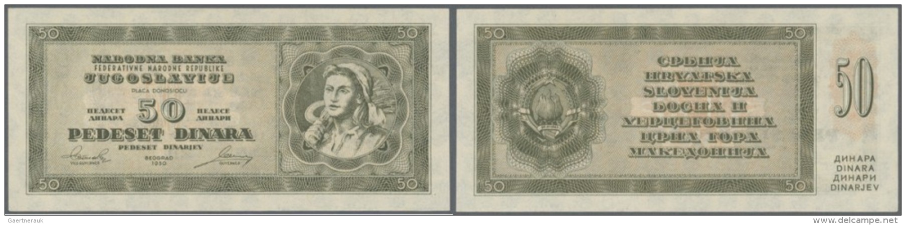 Yugoslavia / Jugoslavien: 50 Dinara 1950, P.67u (not Issued) In Perfect UNC Condition - Jugoslawien