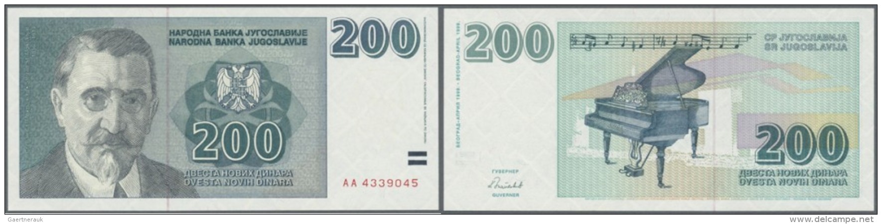 Yugoslavia / Jugoslavien: 200 Dinara 1999, P.152A (not Issued) In Perfect UNC Condition - Jugoslawien