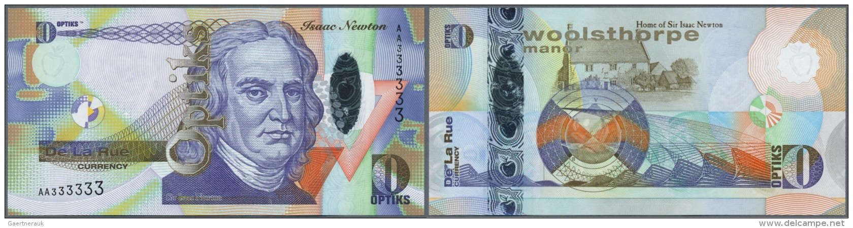 Testbanknoten: Great Britain: Hybrid Test Note By DE LA RUE CURRENCY With Window Feature "Optiks" In Paper, Serial Numbe - Specimen