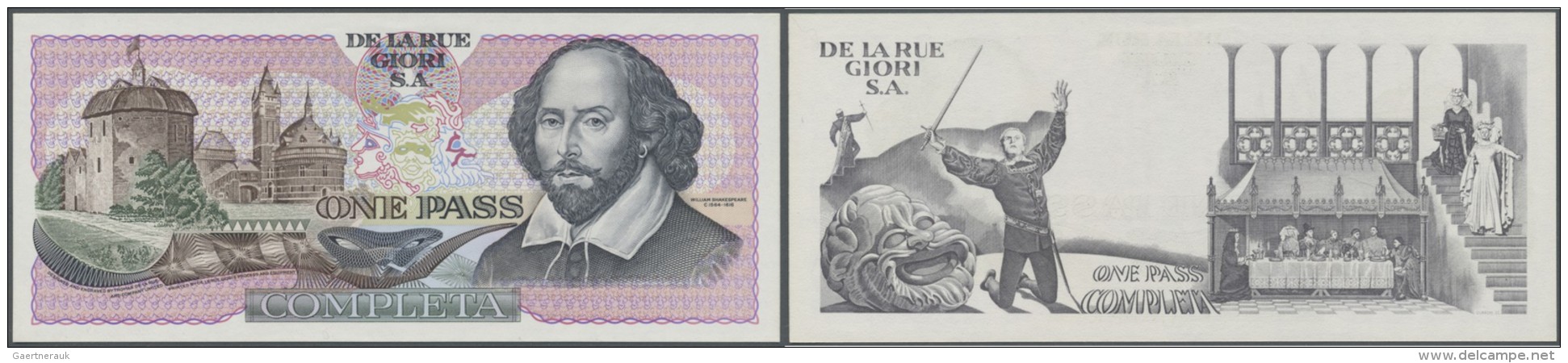 Testbanknoten: De La Rue Giori S.A. Switzerland 1 Pass Completa With Portrait Of William Shakespeare, Intaglio Printed, - Fictifs & Spécimens