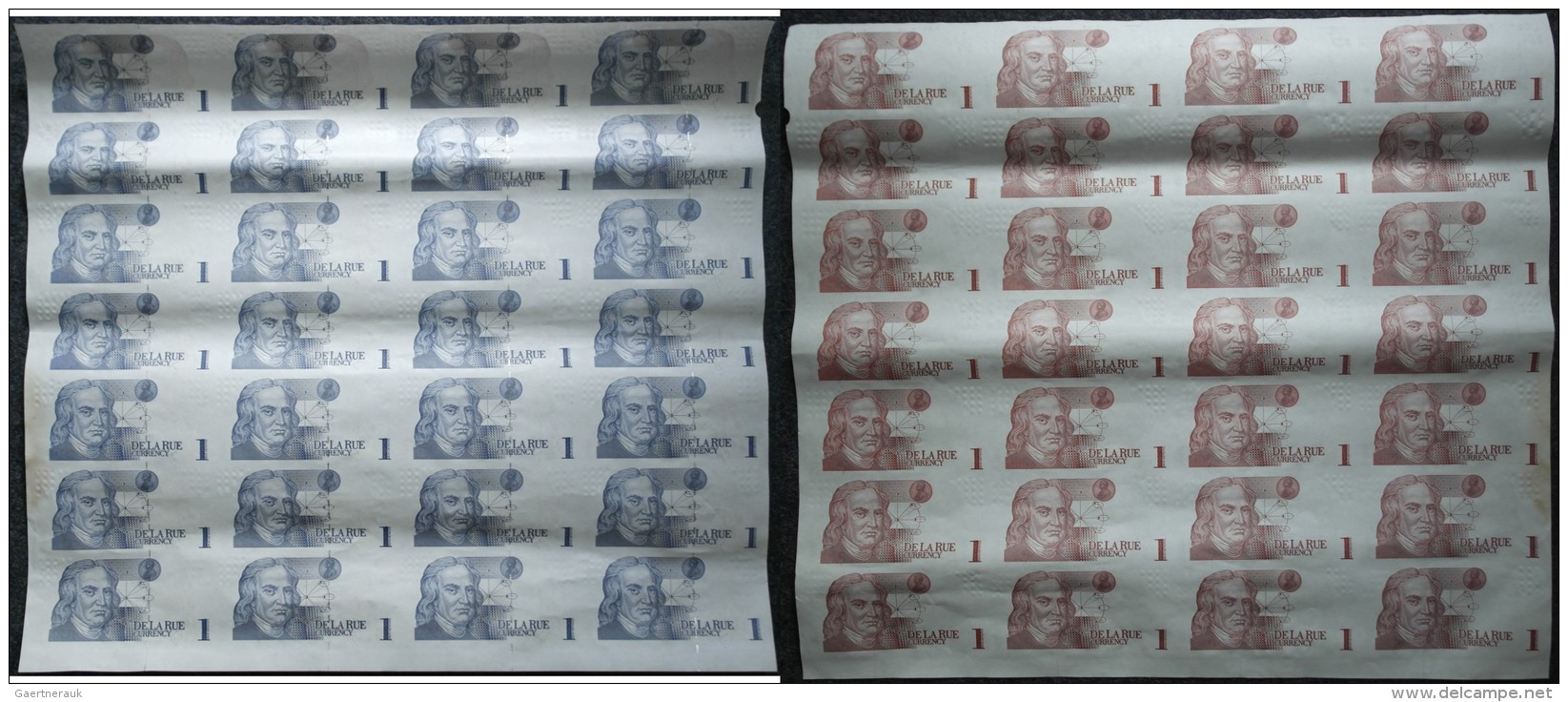 Testbanknoten: Complete And Uncut Sheet Of 28 Test Notes DE LA RUE CURRENCY Portrait Newton, Without Underprint, Front A - Fiktive & Specimen