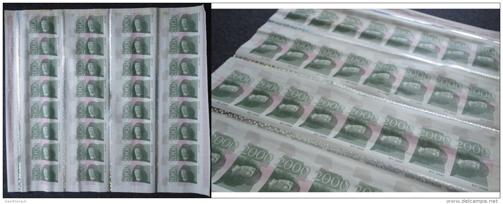 Testbanknoten: Complete Sheet Of 32 Uncut Test Notes Printed By Giesecke &amp; Devrient With Portrait "Boticelli", Dated - Fiktive & Specimen