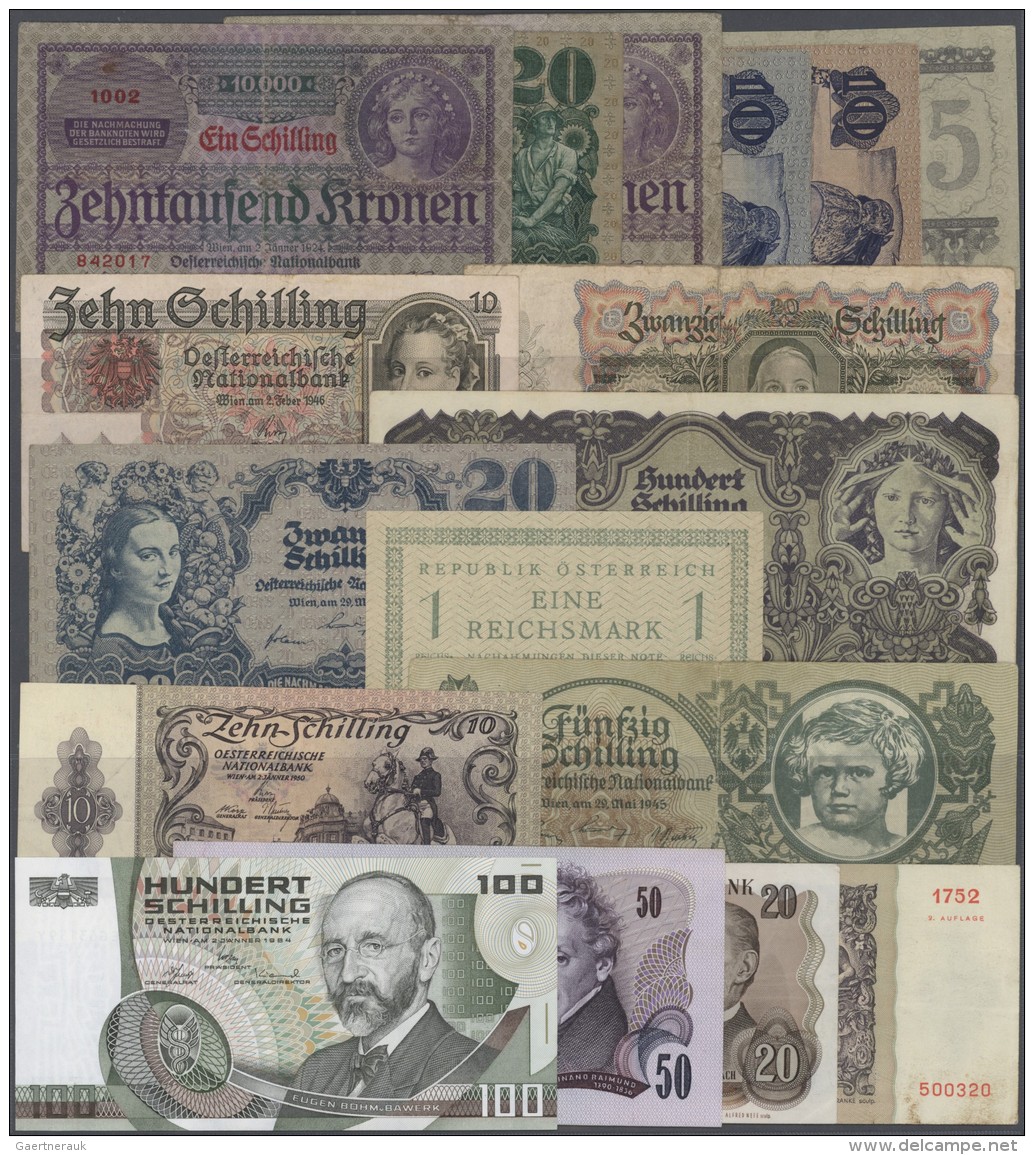 Austria / &Ouml;sterreich: Nice Set With 43 Banknotes From The 1920's Till 1984 Containing For Example 10.000 Kronen 192 - Oesterreich