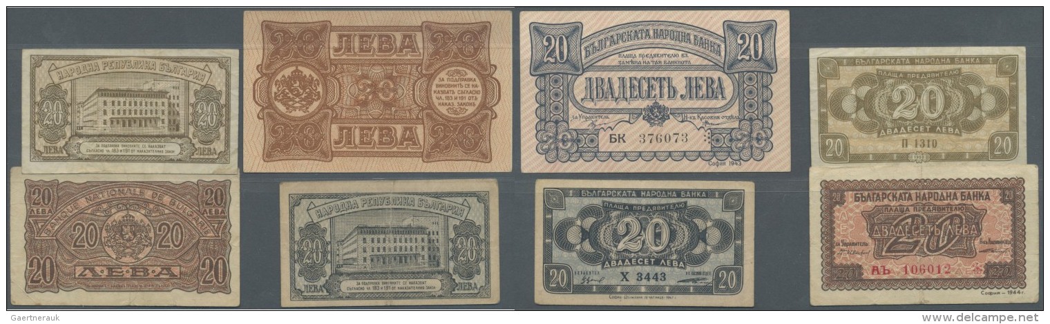 Bulgaria / Bulgarien: Huge Set With 54 Banknotes Containing 9 X 20 Leva 1943 P.63 In Fine To XF, 13 X 20 Leva 1944 P.68 - Bulgarien