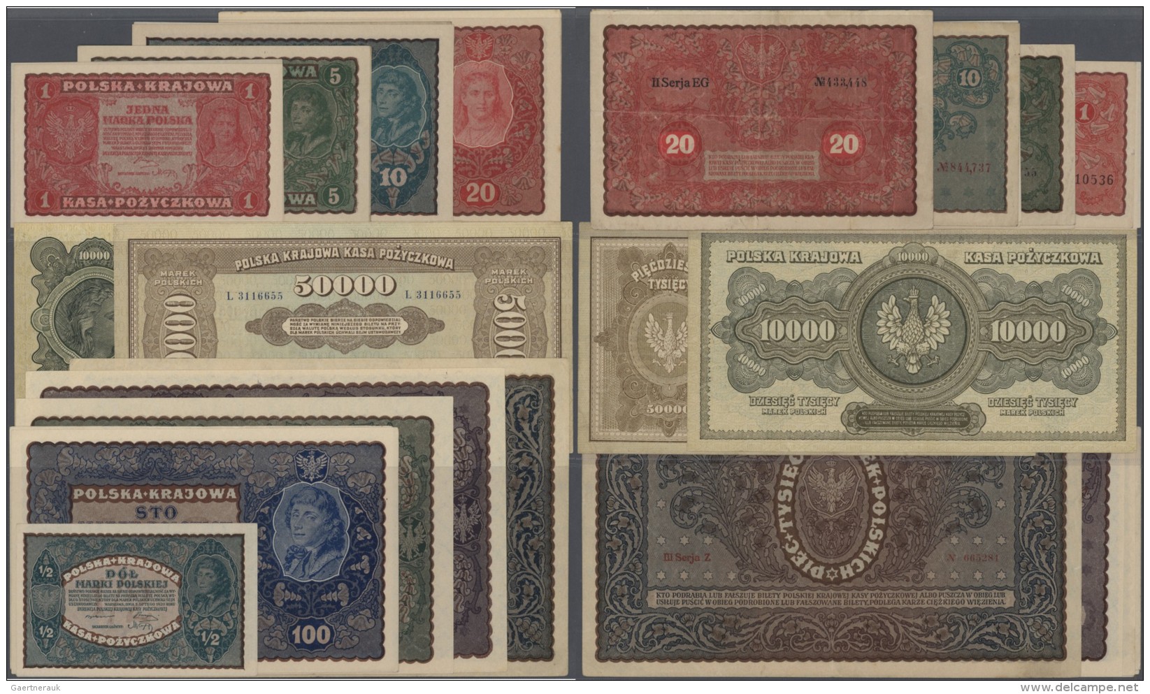 Poland / Polen: Set Of 18 Notes Containing 3x 1 Marka 1919 P. 23 (2x AUNC, 1x VF), 2x 5 Marek 1919 P. 24 (XF, VF), 3x 10 - Polen